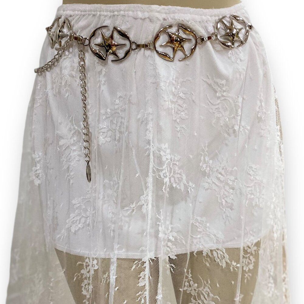 Silver Stars Medallion Link Metal Chain Belt -NEW